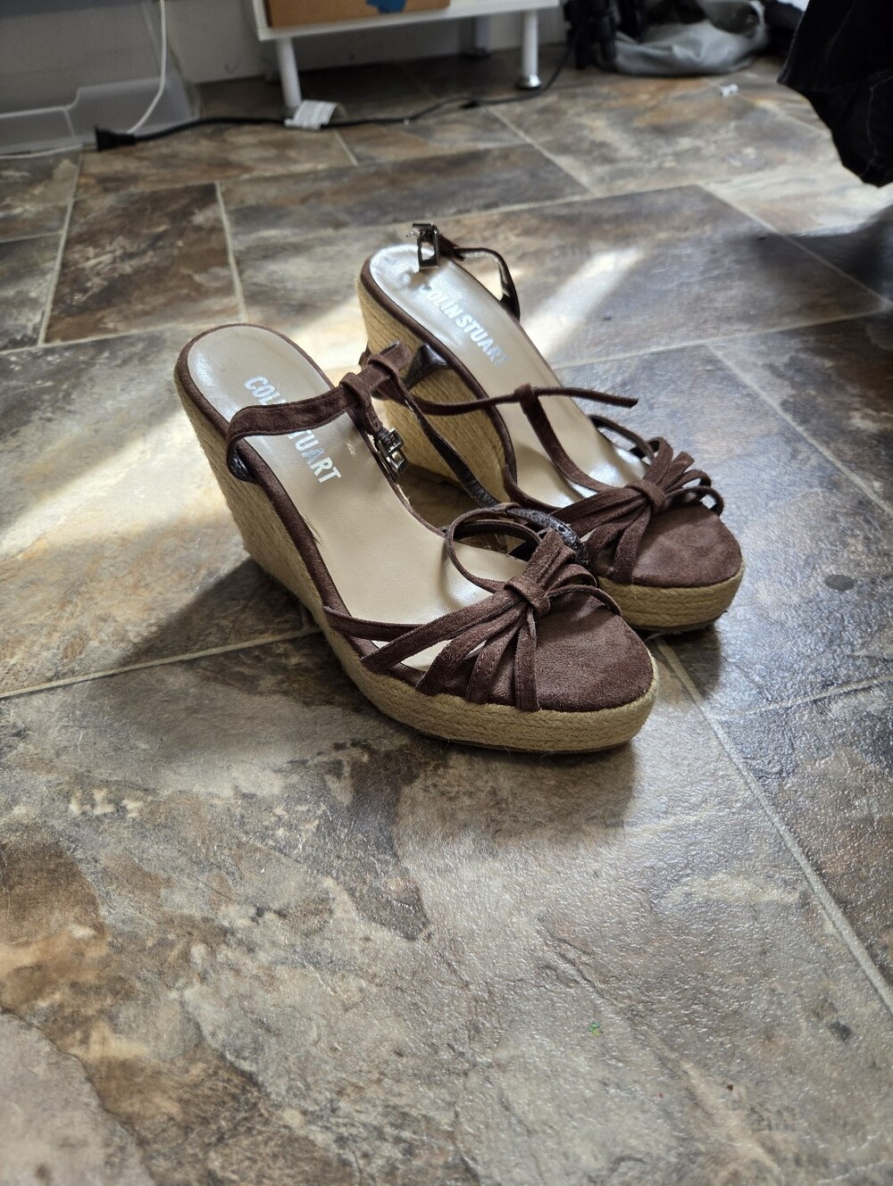 Colin Stuart Brown Suede Espadrille Wedge Sandals